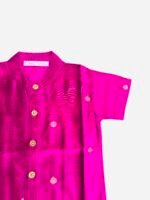 Rani Pink Silk Butta Shirt with White Pattu Dhoti for Boys – Traditional Festive Set - Image 2