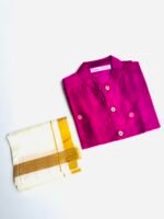 Rani Pink Silk Butta Shirt with White Pattu Dhoti for Boys – Traditional Festive Set - Image 3