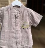 Crinkle Muslin Baby Boys Co-ord Set – Mocha Brown Shirt & Shorts - Image 2