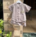 Crinkle Muslin Baby Boys Co-ord Set – Mocha Brown Shirt & Shorts