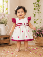 Heart Print Tissue Party Frock with Soft Cotton Lining – Wine & Ivory - Image 2