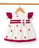 Heart Print Tissue Party Frock with Soft Cotton Lining – Wine & Ivory