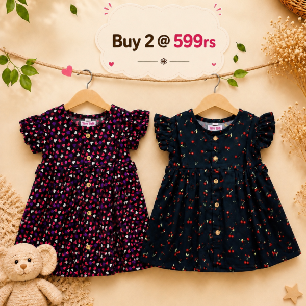 Combo 1 – Heart & Cherry Print Cotton Frocks