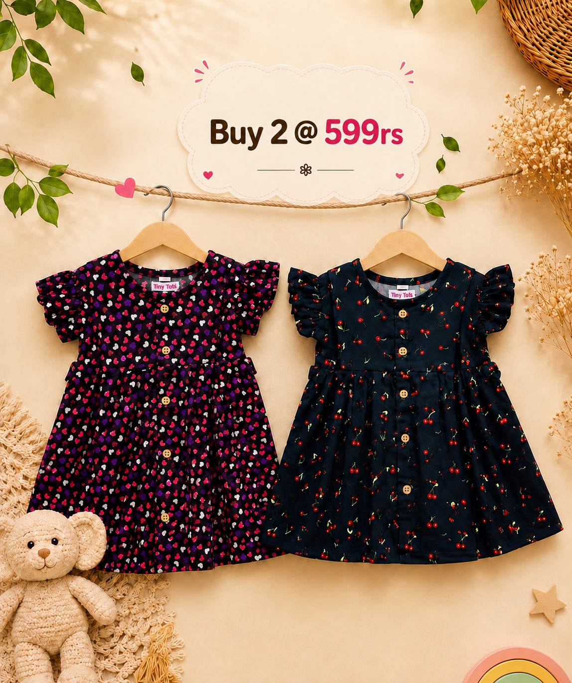 de605d5f-18e3-4421-bc74-0e194d2b5a3a Combo 1 – Heart & Cherry Print Cotton Frocks - Image 1