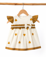 Heart Print Tissue Party Frock with Soft Cotton Lining – Mustard & Ivory